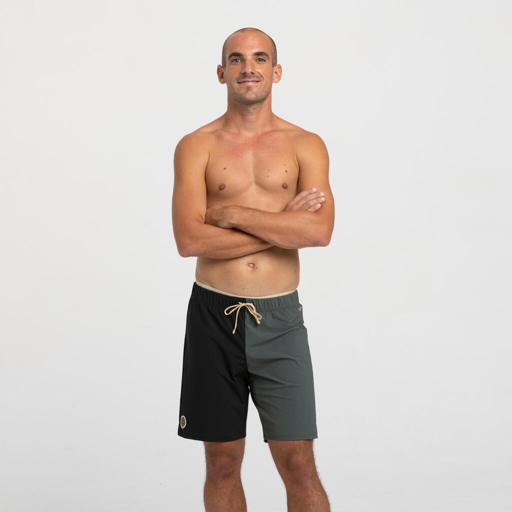 MEN'S LONG SWIM SHORTS 100 BLACK GREY